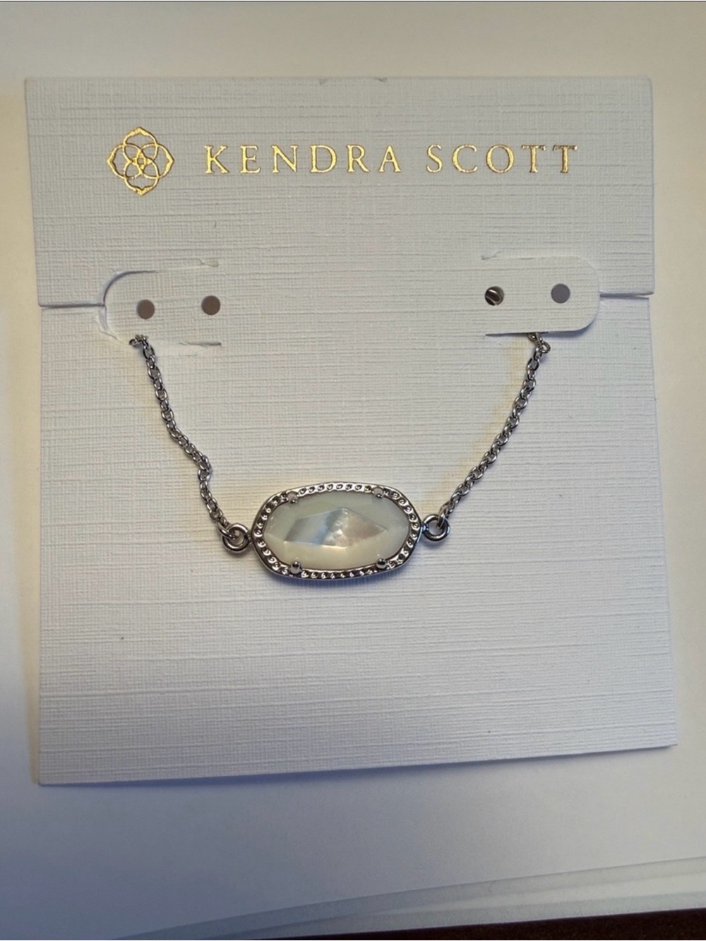 Kendra Scott Silver Bracelet with Iridescent White Stone